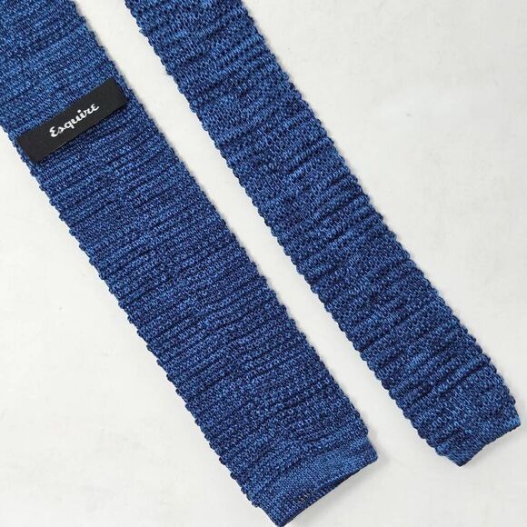 ESQUIRE POLYESTER KNIT SQUARE TIP TIE TEXTURED MARBLED BLUE 2.5" X 56" - Picture 2 of 3